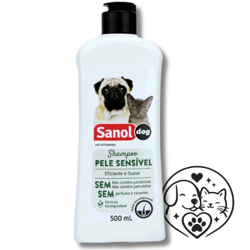 Shampoo Pele Sensível Sanol Dog 500ml Para Cães E Gatos Sem Perfume E Corantes