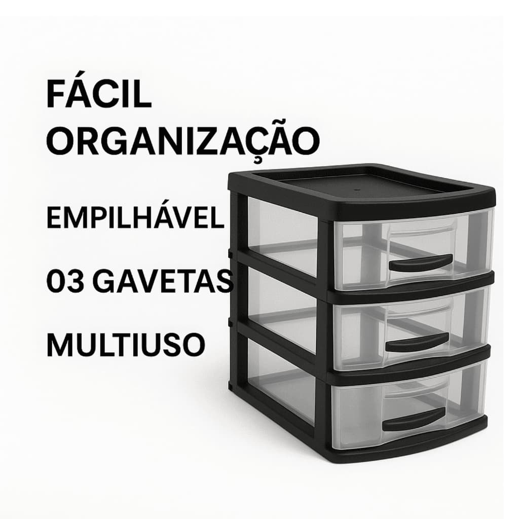 Gaveteiro Multiuso Jaguar 3 Gavetas Organizador Escritório Cozinha Sala Resistente