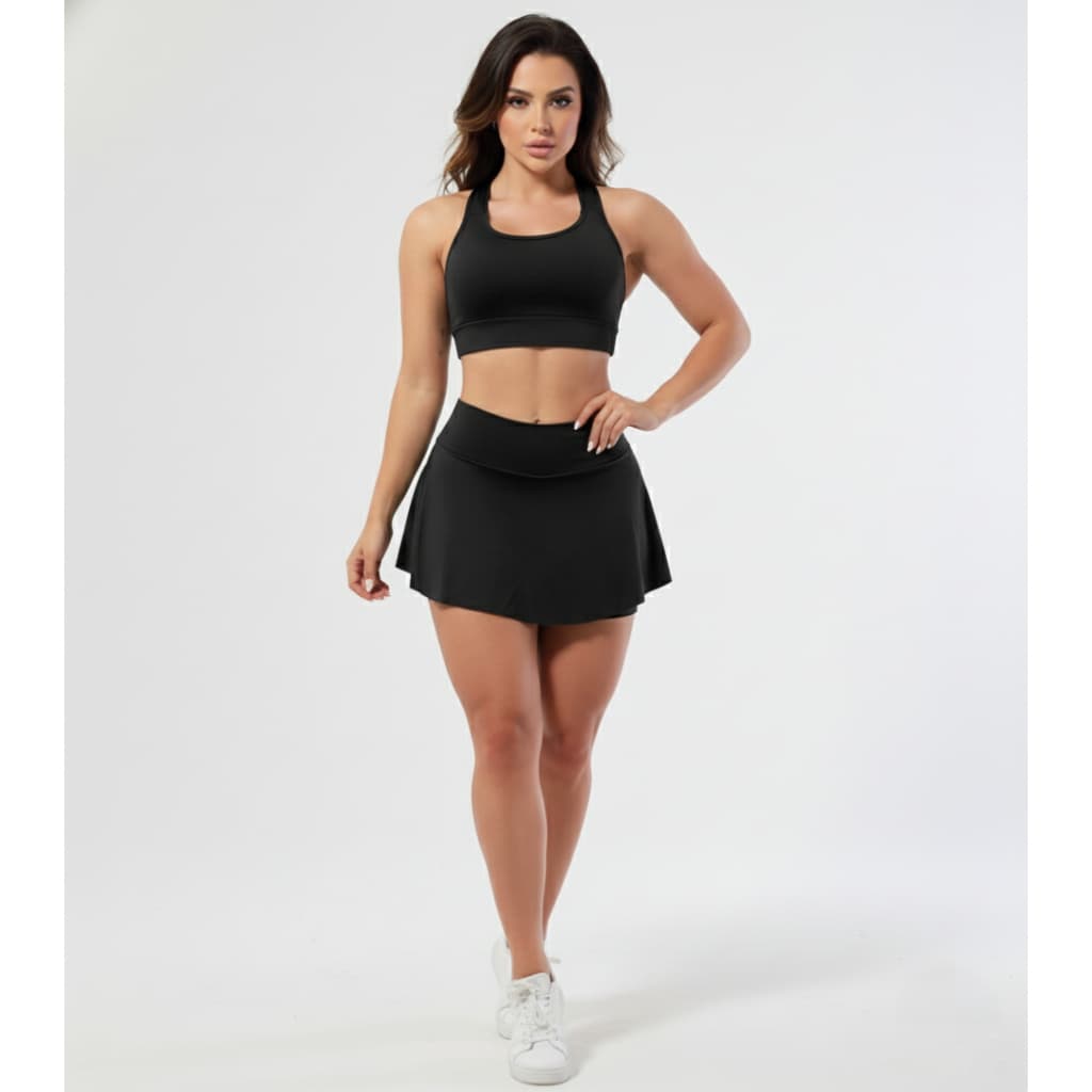 1 Conjunto Short Saia Rodado + Top Roupas Fitness Feminina Para Academia A16