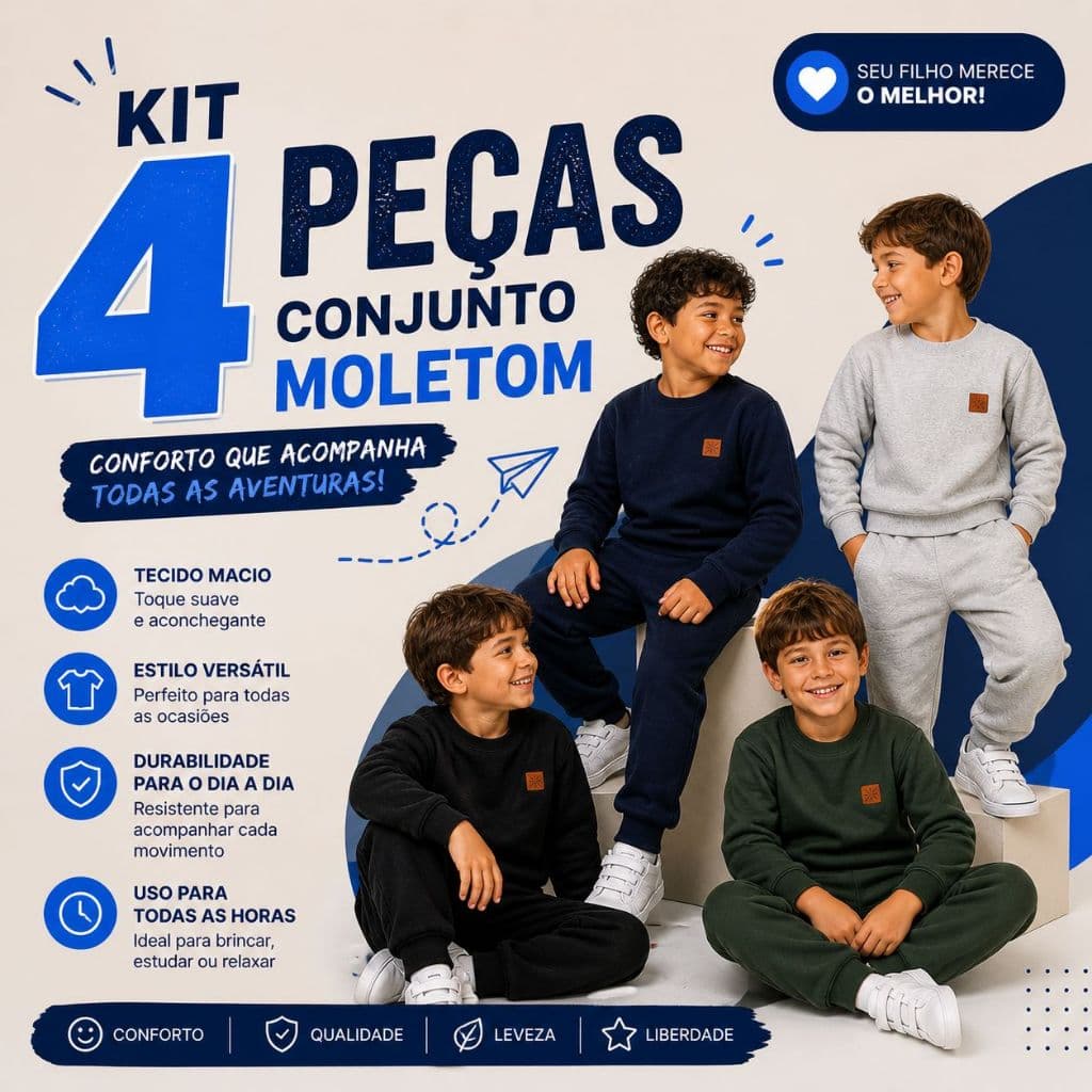 Kit 4 Peças LISOS Moletom Infantil Menino Inverno Conjunto Completo Roupa Grossa Quentinha Masculino Frio Sortidos