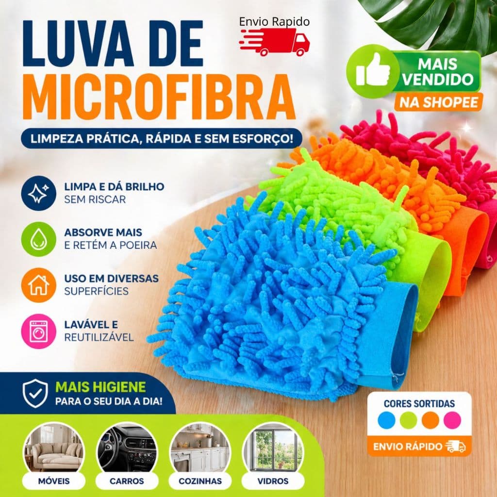 Kit Luva Microfibra Para Lavar Carro E Limpeza Doméstica luvas automotivas e acessórios