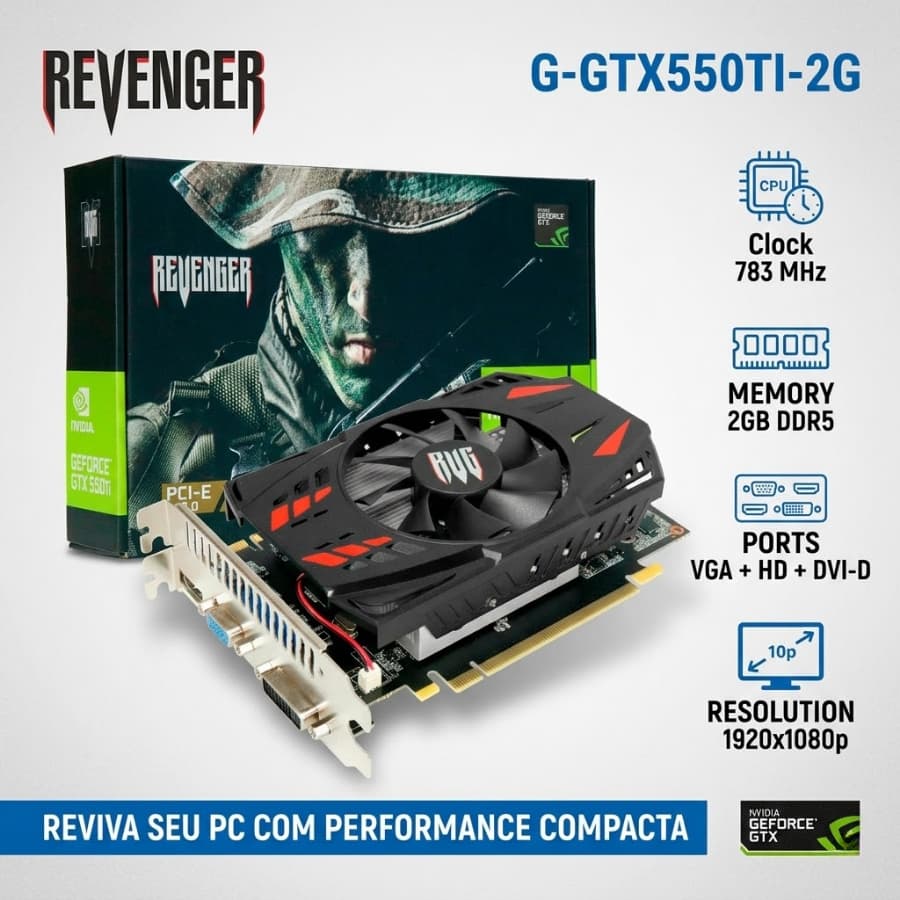 Placa de Vídeo Nvidia GTX 550 Ti 2GB DDR5 128bits Full HD PCIe para PC Gamer Otima Performance Custo Beneficio