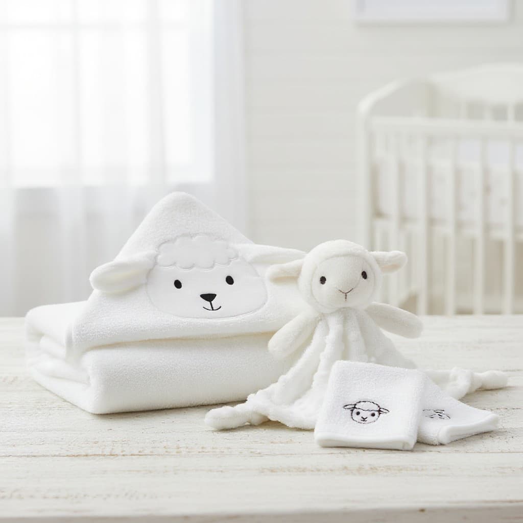 Kit Bebê Ovelha Naninha Toalha Banho Paninhos Laço Bebê Hipoalergênico Enxoval | Presente Chá Bebê
