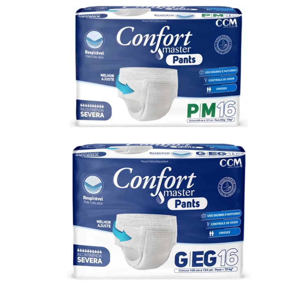Fralda Geriátrica Roupa Íntima Confort Master Pants P/M G/EG - Calça Descartável Unissex 16 Un