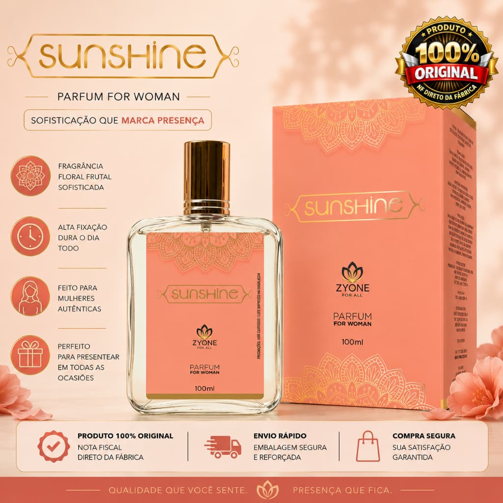 Perfume Sunshine Feminino Zyone Alta Fixação Essência Importada Parfum Arabe Kayali Eden