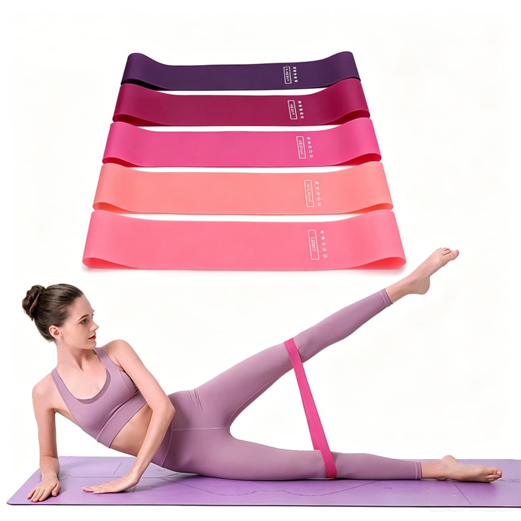 Kit 5 Banda Faixa Elástica de Resistência Band para Treino Pilates Yoga Treino Academia Musculação