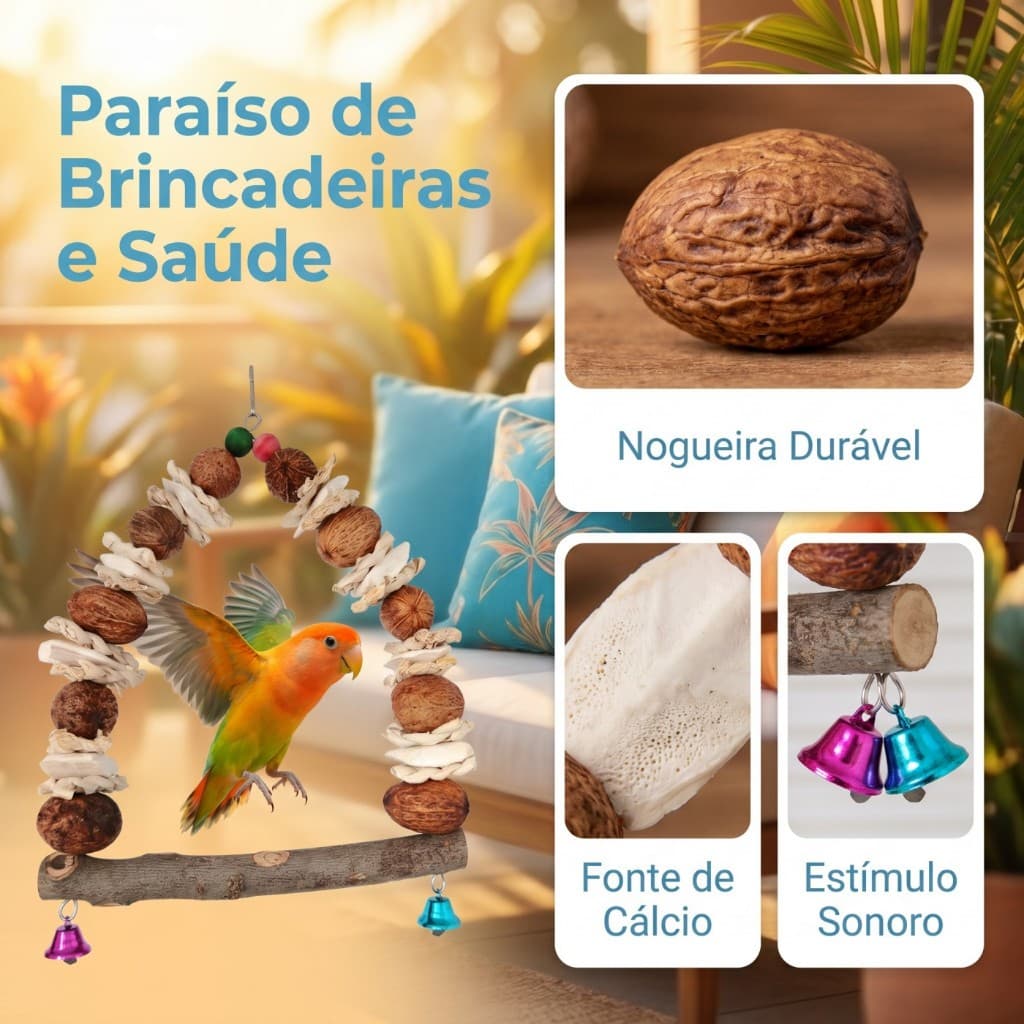 Balanços Casinha De Passarinho Decoração Natureza para Calopsita, Agapornis, Periquitos e outras aves
