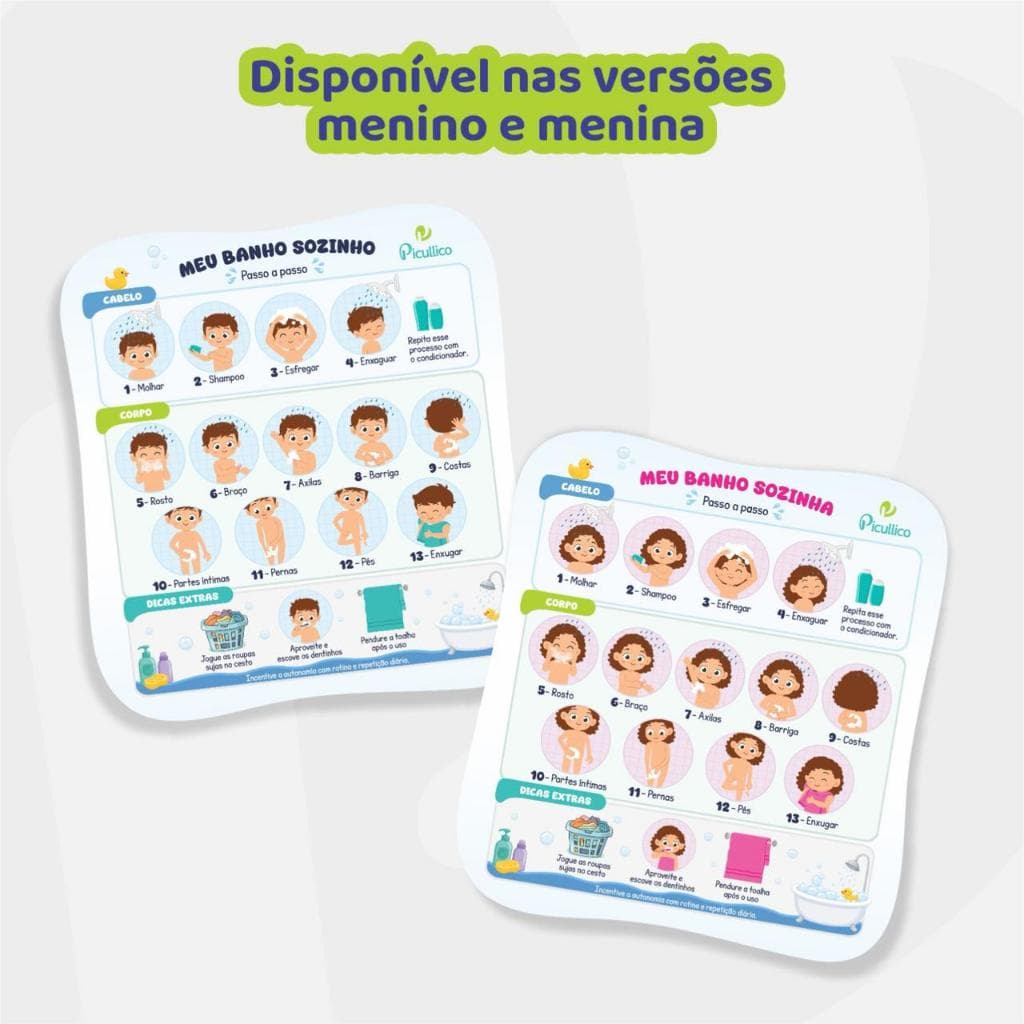 Hora do Banho Passo a Passo Adesivo Educativo Infantil Banheiro Box Azulejo Pedagógico Montessori Higiene Criança