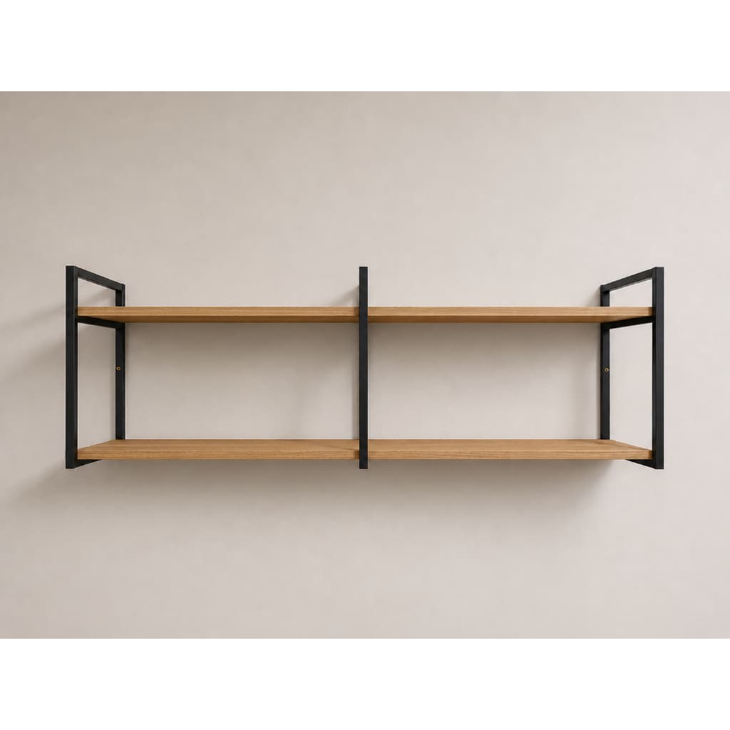 Prateleira Industrial Dupla Suspensa Organizadora Multiuso MDF e Ferro – Ideal para Sala, Cozinha, Quarto e Escritório