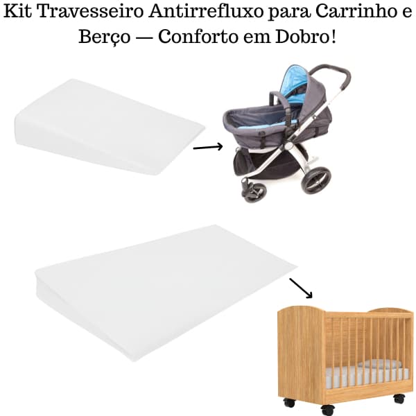 Kit Travesseiro Rampa Antirefluxo Capa Removível Berço Carrinho Bebê Macio Enxoval Menino Menina