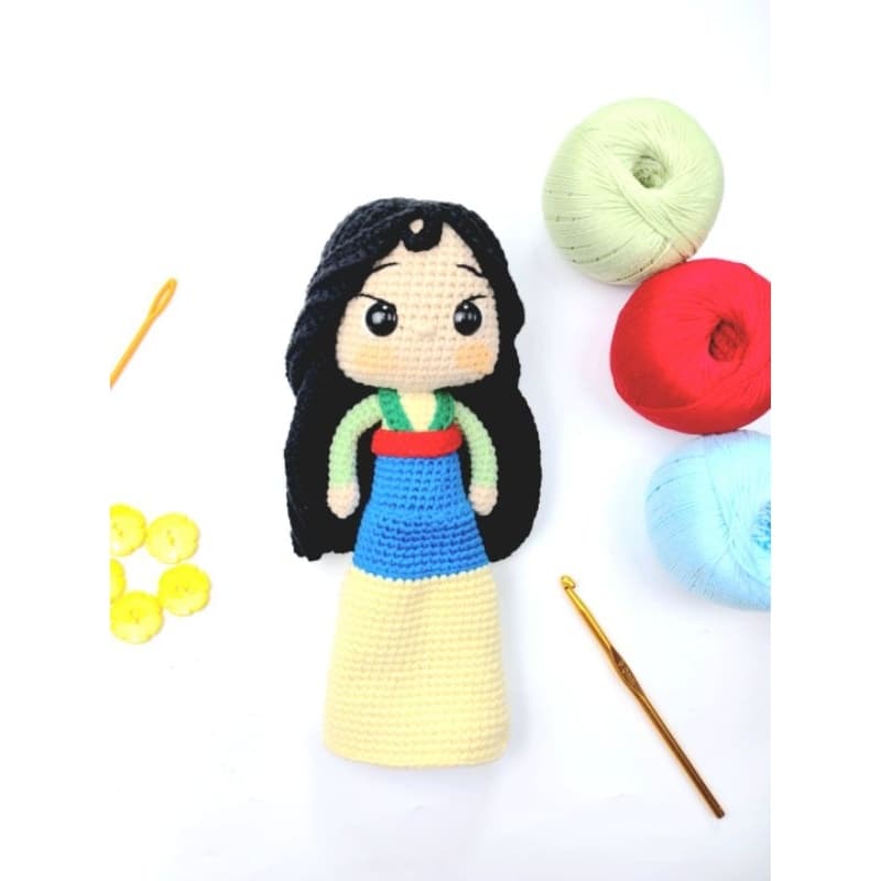Boneca Mulan Amigurumi De Crochê Articulada Colecionável - Artesanal Premium