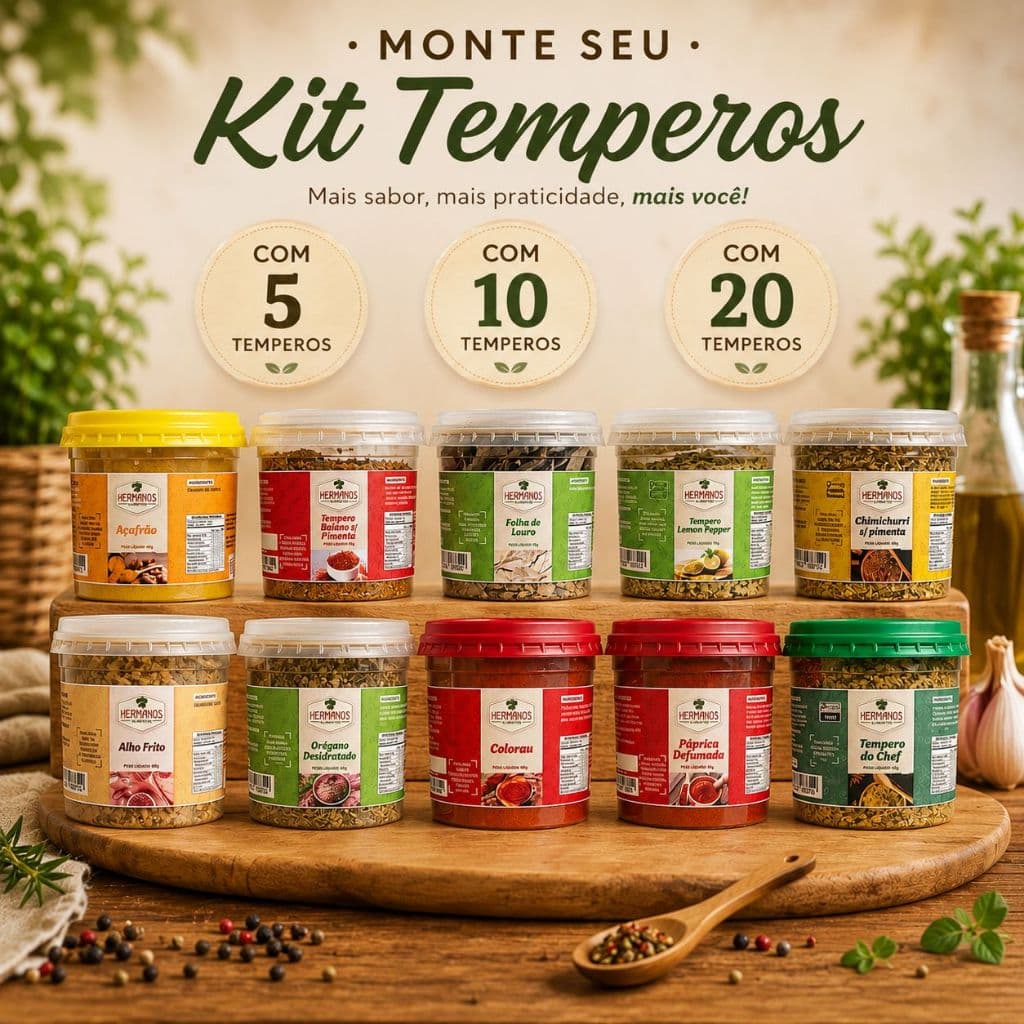 MONTE SEU ( KIT TEMPERO C/ 5 ,10,20,30 ITENS   ,CONDIMENTOS,ESPECIARIAS  P/  CARNES ,AVES , PEIXES, SALADAS  EM GERAL