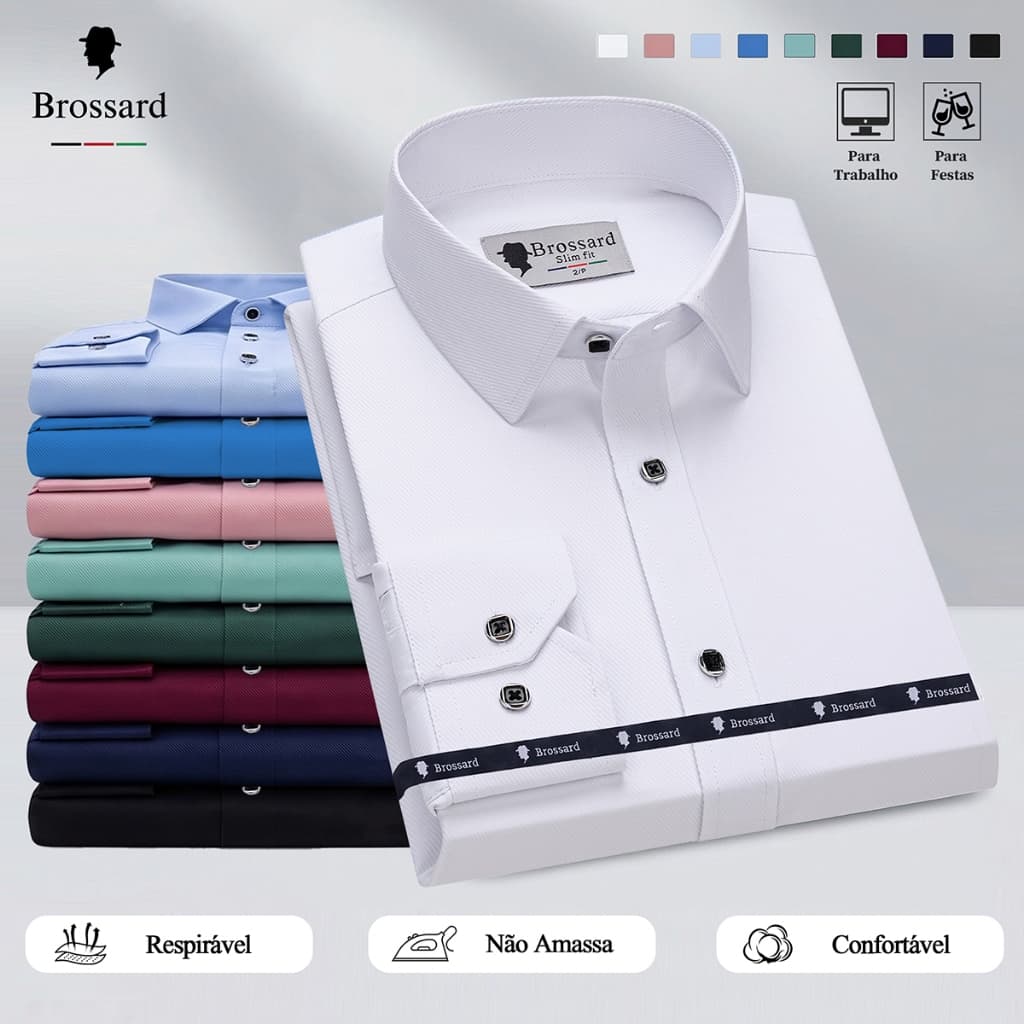 Camisa Social Masculina Algodão Slim Não amassa Manga Longa Estilosas Blusa Diário Casual e Trabalho