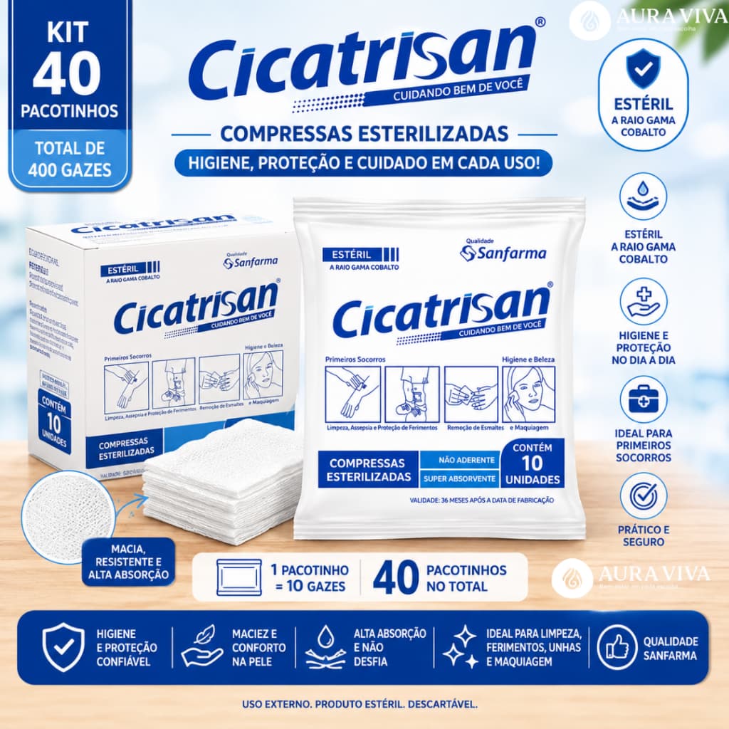 Compressa de Gaze Estéril Não Aderente 15x15cm Cicatrisan Super Absorvente – Kit Atacado