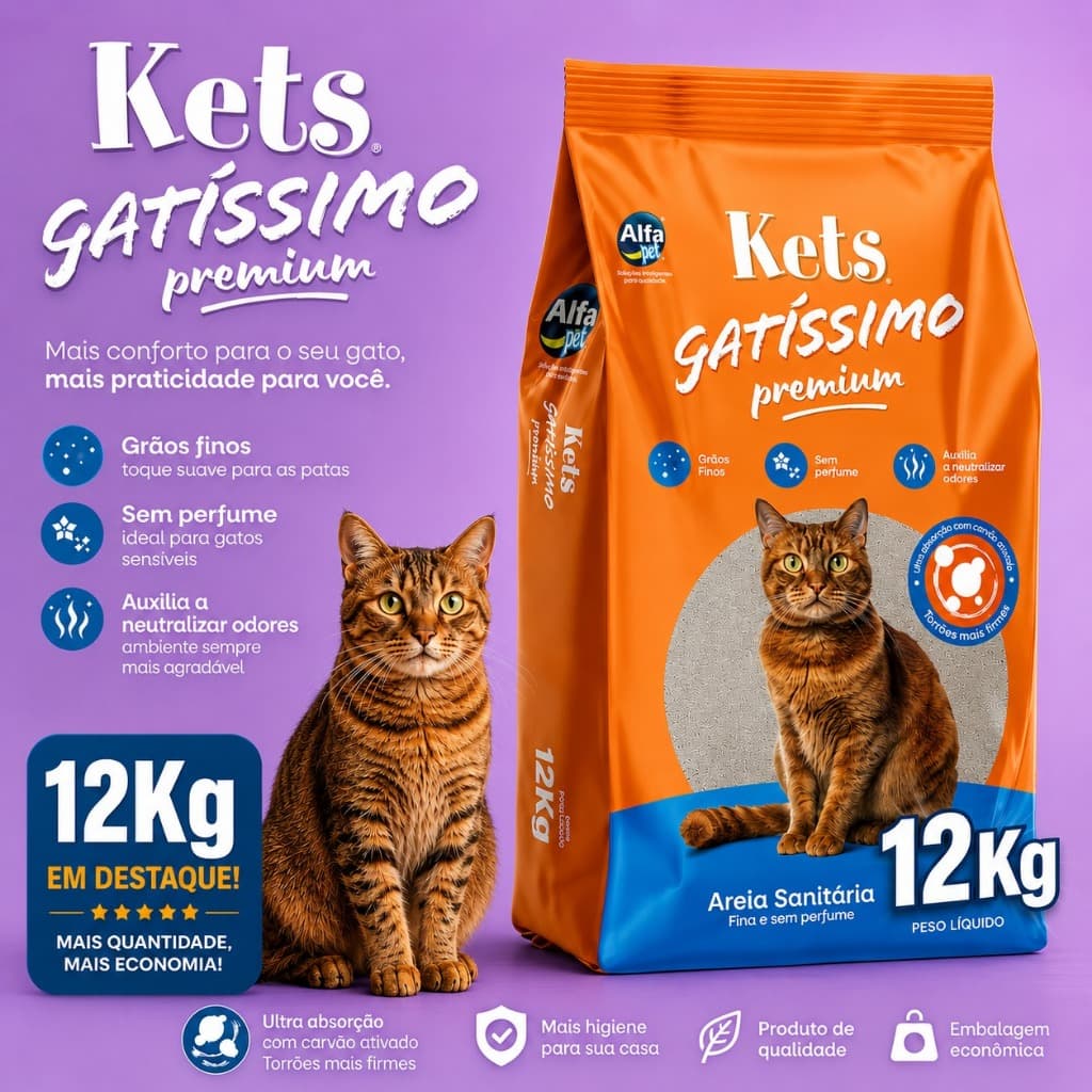 Areia Higiênica Gatos Kit Sanitária 4kg 12kg Premium Gatissimo Biodegradável PET
