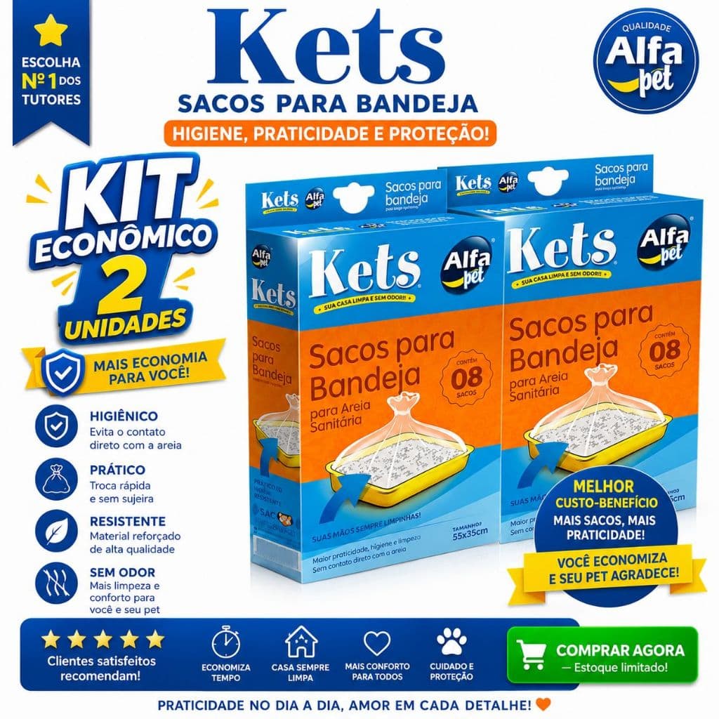 Kit C/ 2 caixas Kets Sacos para Bandeja de Gato Areia Sanitária 8un 55x35cm