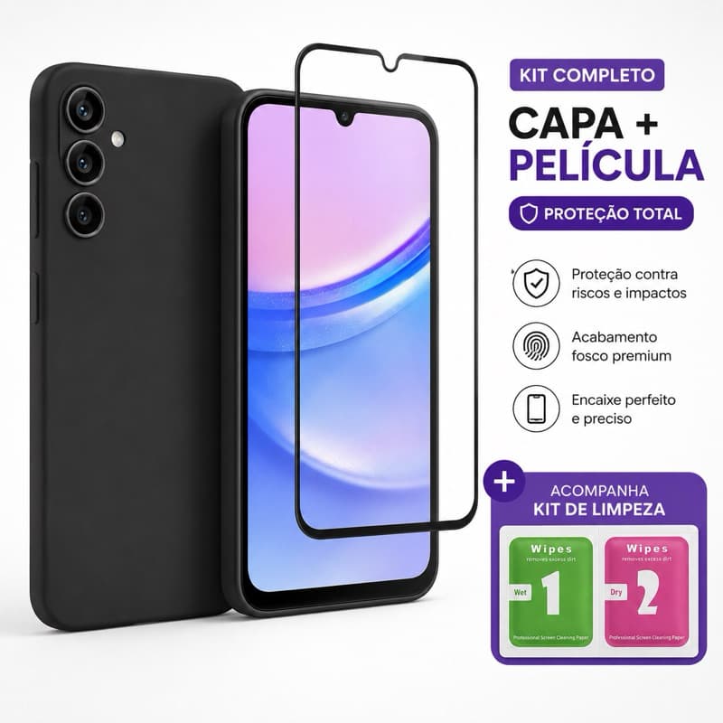 Kit Completo Capa + Pelicula de Vidro 3D Proteção Total Para Samsung Galaxy A14 / A15 / A16 / A17 ENVIO IMEDIATO