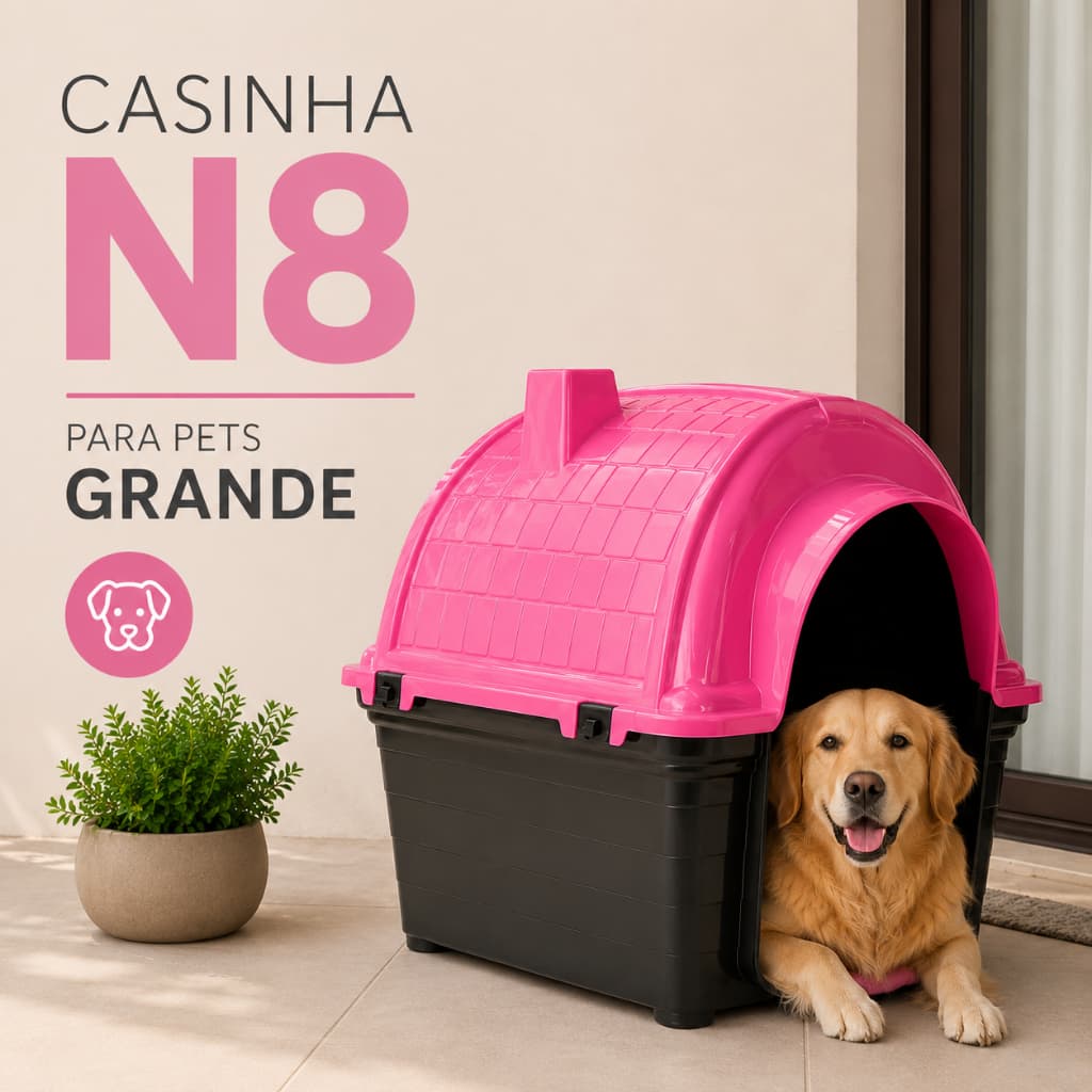 Casinha N8 Pet Porte Grande | Casa Plástica Resistente para Cachorro Grande | Azul Rosa Preta ou Vermelha
