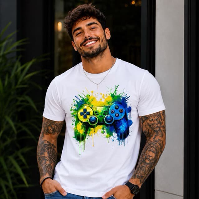 Camiseta Gamer Controle Brasileiro Unissex | Camisa Casual VideoGame Estampa Nerd - Infantil, Adulto e Plus Size