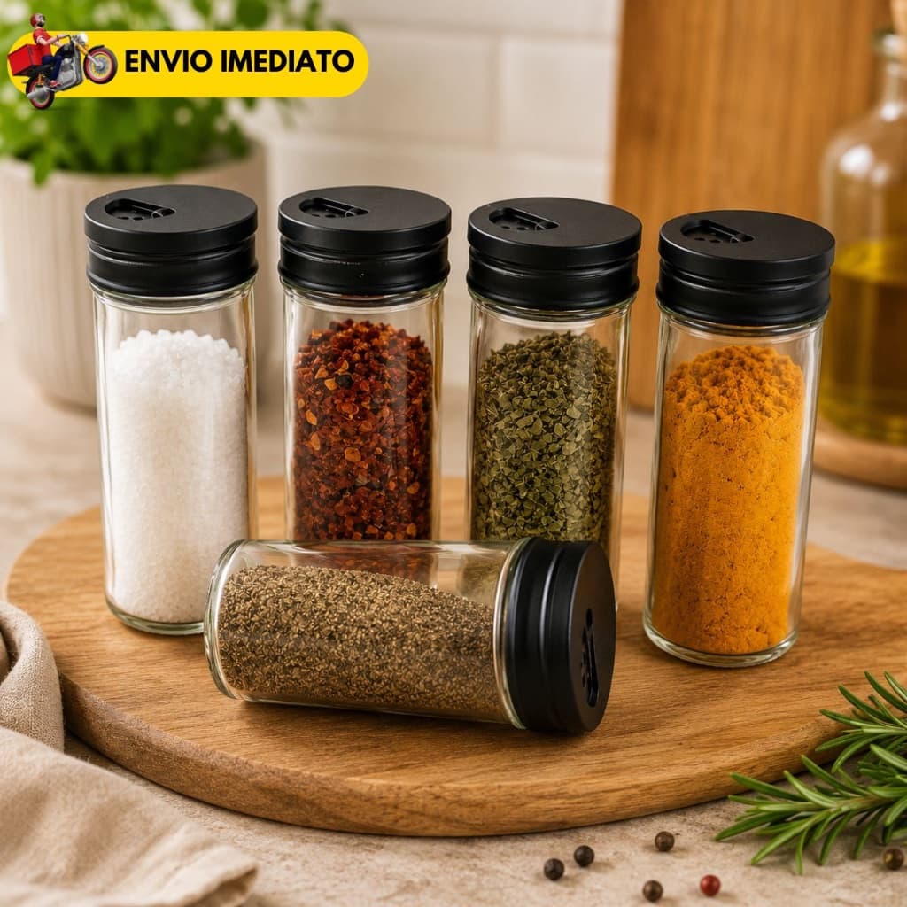 Potes de Porta Temperos Vidro Com Tampa Dosadora Porta Condimentos Cozinha Vidrinho Organizador