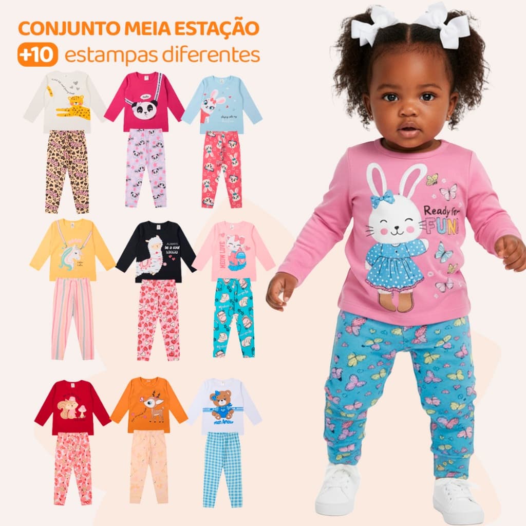 Kit Sortido 4 Peças de Roupas Para Bebê Feminino Infantil Inverno e Meia estação Roupa de Bebê Menina Para Frio