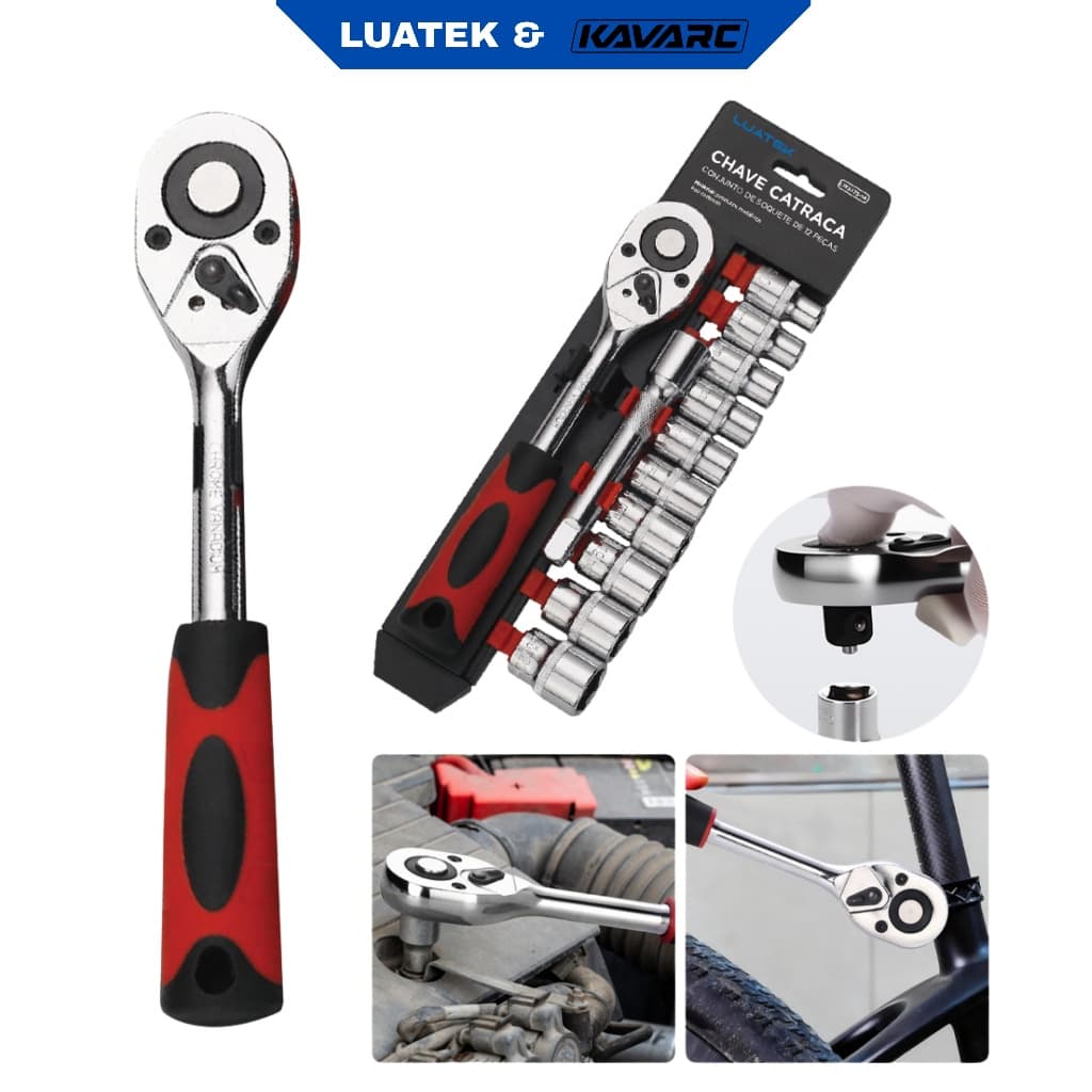 Jogo De Chave Catraca E Soquetes 12 Peças 1/4 Sextavado Com Extensor 4-13mm Profissional Luatek