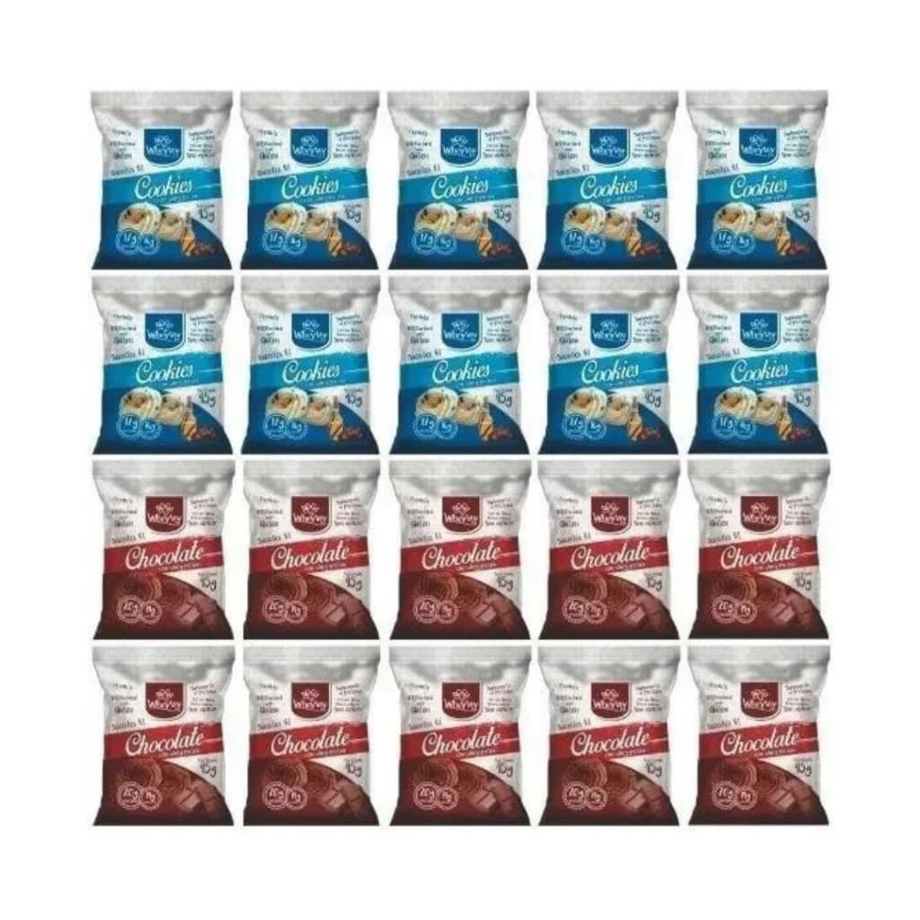 Kit20 Biscoito Whey Protein Cookies E Chocolate Wheyviv 45g