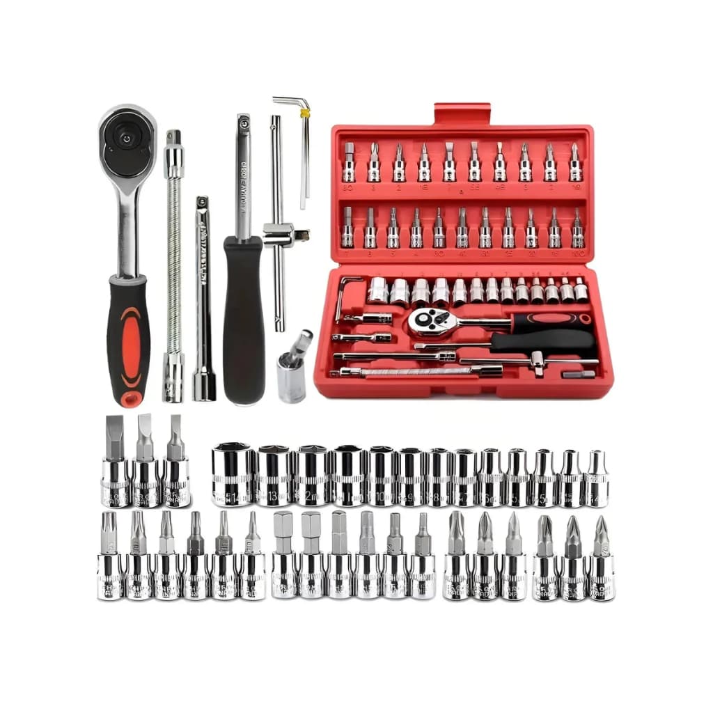 Kit Chaves Jogo Catraca Reversível Soquetes 46 Peças+maleta Mecânico Manutenção Casa Carro Profissional Resistente