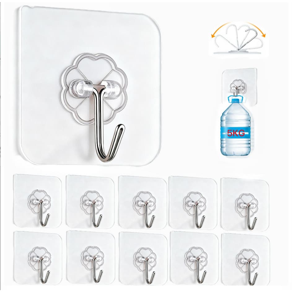 Ganchos Adesivo Gancho Pegajoso Haste 2/4/10pcs Ganchos Universais com Acabamento Metálico 5KG
