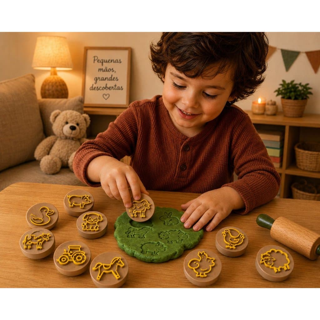Brinquedo educativo Carimbos Fazendinha + Massinha Infantil | Moldes Educativos Animais Fazenda