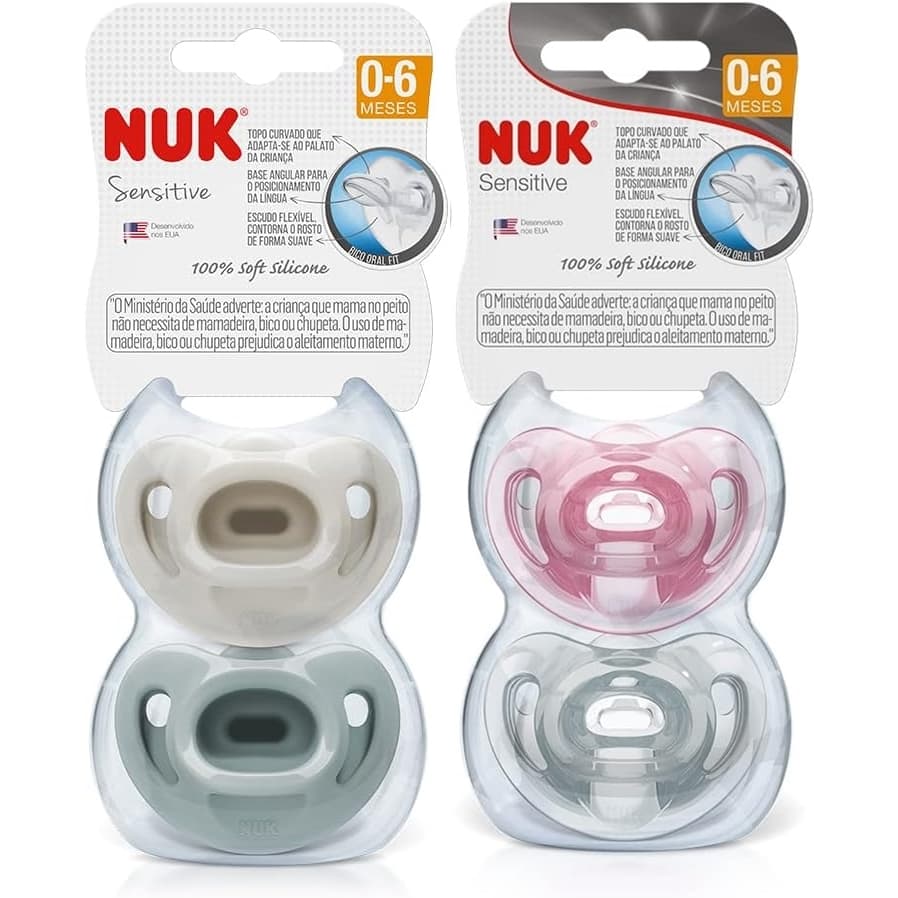 Kit 2 Chupetas Nuk Sensitive Soft 100% Silicone de 0 a 6 Meses