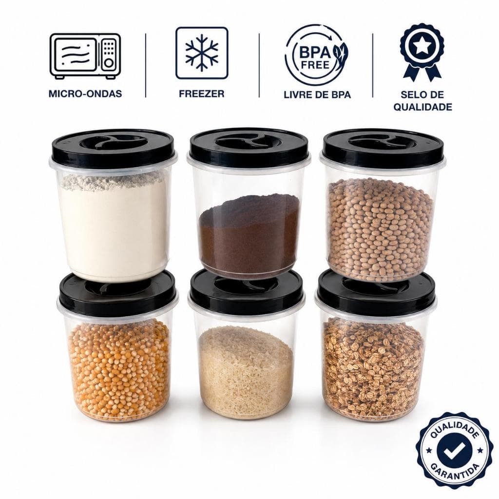 Jogo De Pote 2 Litros MantimentosTransparente com Tampa Rosca | Porta Alimentos Cozinha BPA Fre