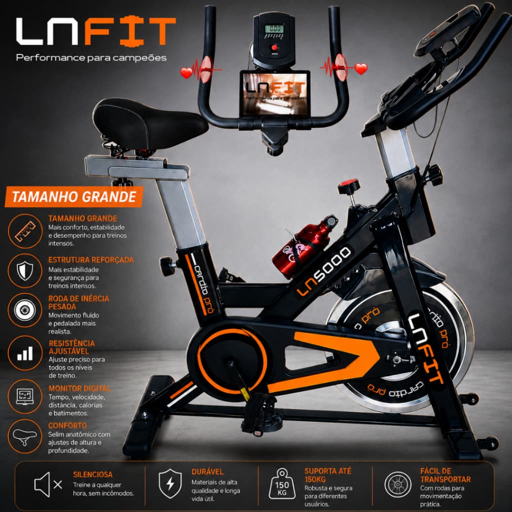 Bicicleta Ergométrica Profissional Spinning LN5000 LNFIT 150kg Bike Indoor Fitness Academia Casa