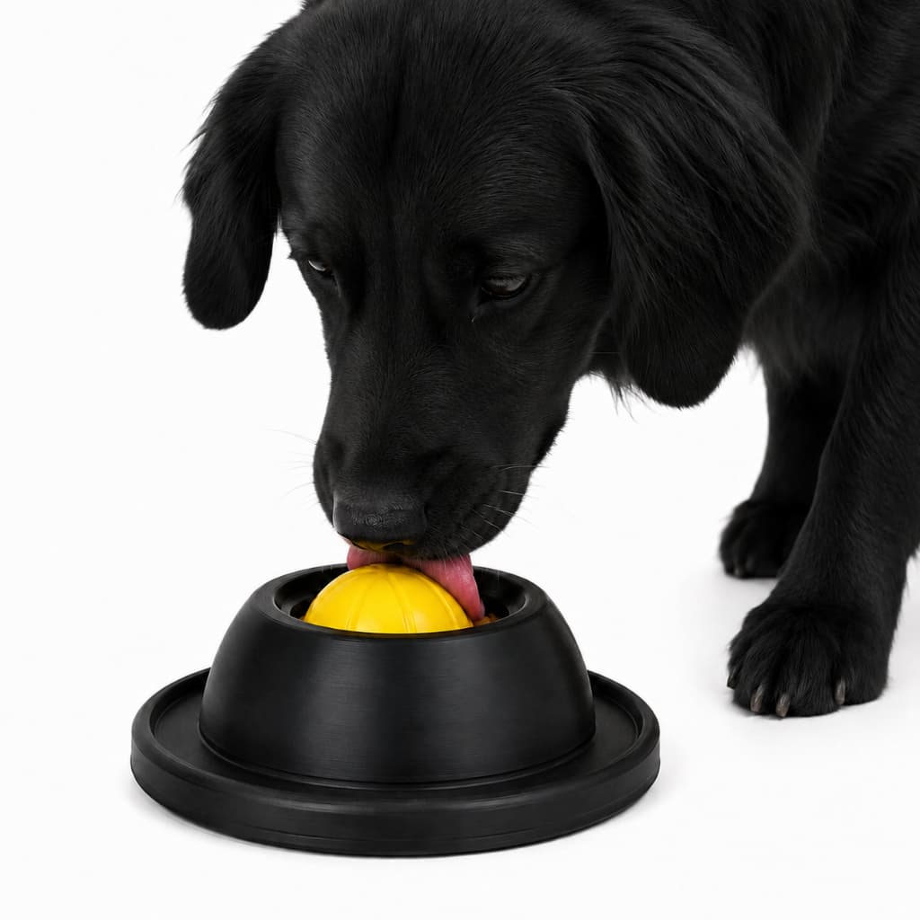 Brinquedo Interativo para Cães Bola Giratória Anti Ansiedade Dispenser Petisco Lambedor Comedouro Lento Pet Preto