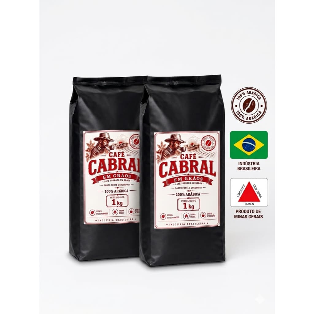 2kg Café em Grãos 100% Arábica Torra Média Café Cabral Minas Gerais