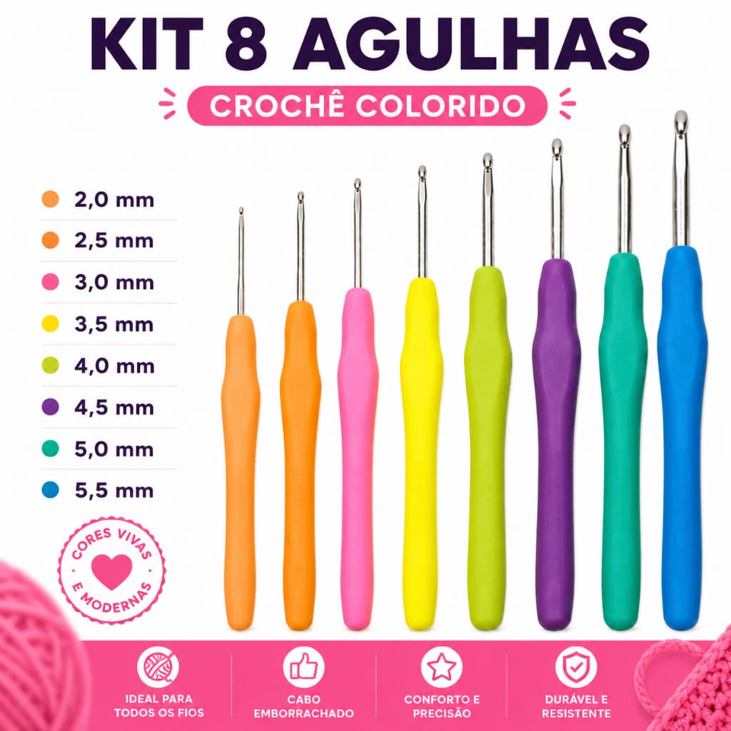 Kit Agulhas Barbante Para Crochê Profissional Peças croche fio de malha, barbante, lã ou linha