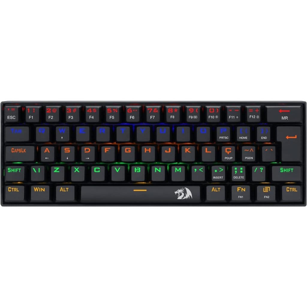 Redragon TECLADO GAMER MECANICO LAKSHMI RAINBOW PRETO SWITCH VERMELHO ABNT2