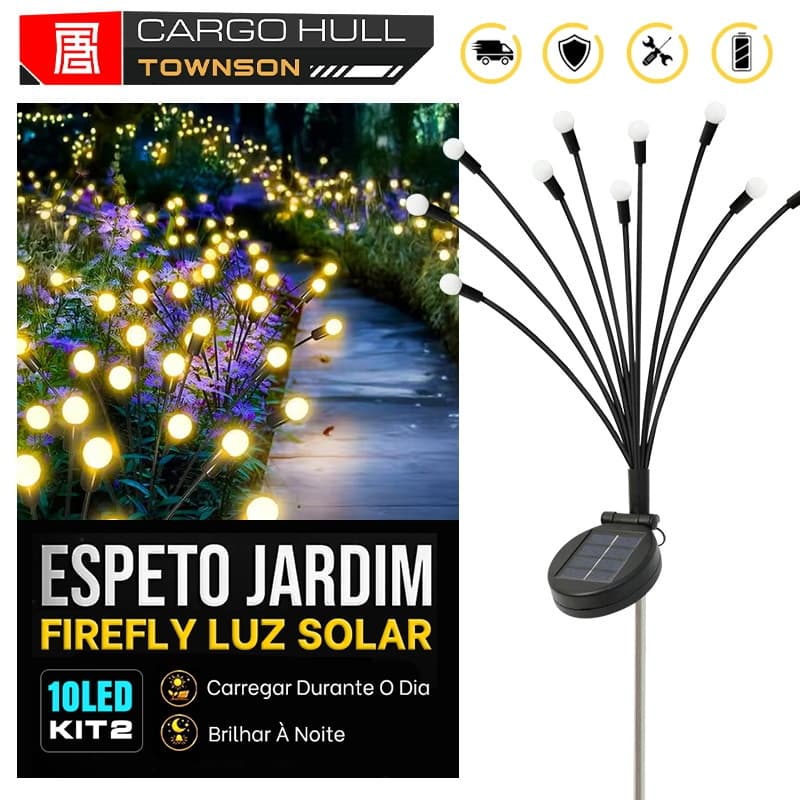 Kit 2 Luminaria Solar Led Vagalume Para Jardim 10 LED Espeto Luz Led Decoração À Prova D'água