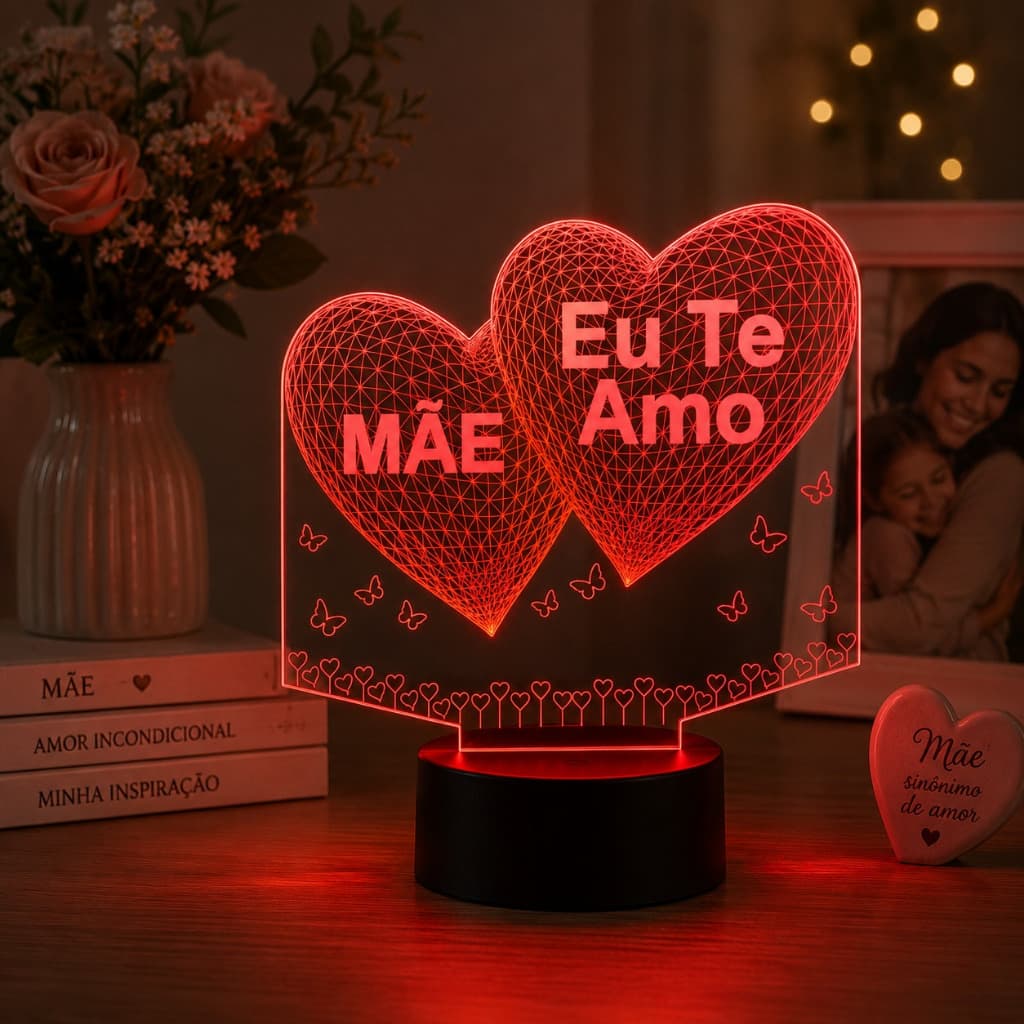 Luminária Led 3D Dia das Mães Presente Criativo Abajur 7 Presente Criativo Decoração Multicores
