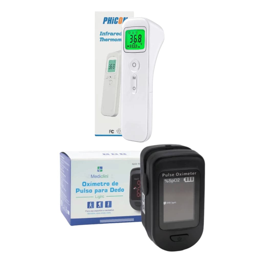 Kit Oximetro Saturação  + Termômetro Digital Infravermelho de Testa