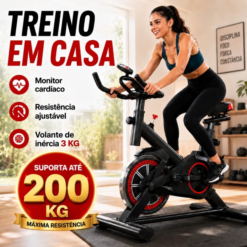 Bicicleta Spinning Ergométrica para Exercícios Monitor Profissional Suporta até 200kg Bike de Academia Treino em Casa