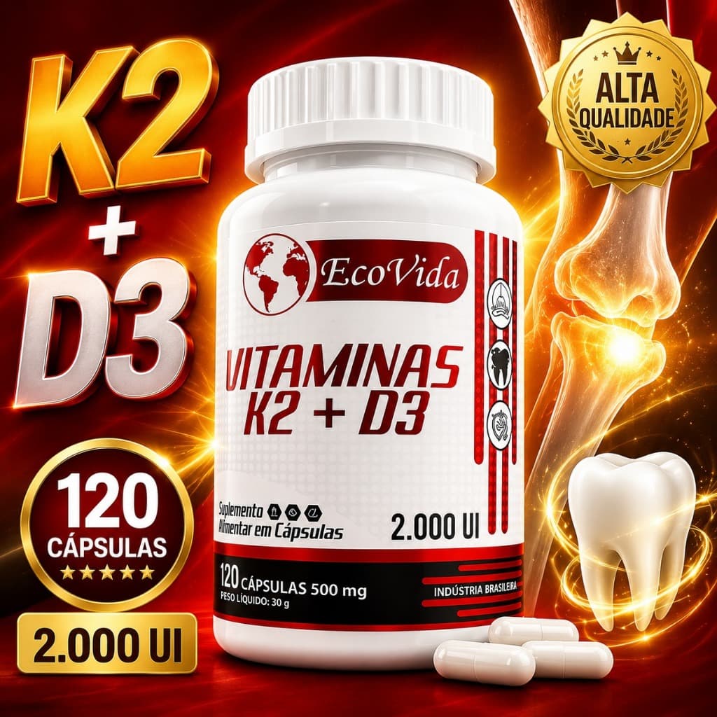 Vitamina K2 + D3 Original Caps Auxilia Saúde Óssea Absorção de Cálcio Sistema imunológico Suplemento