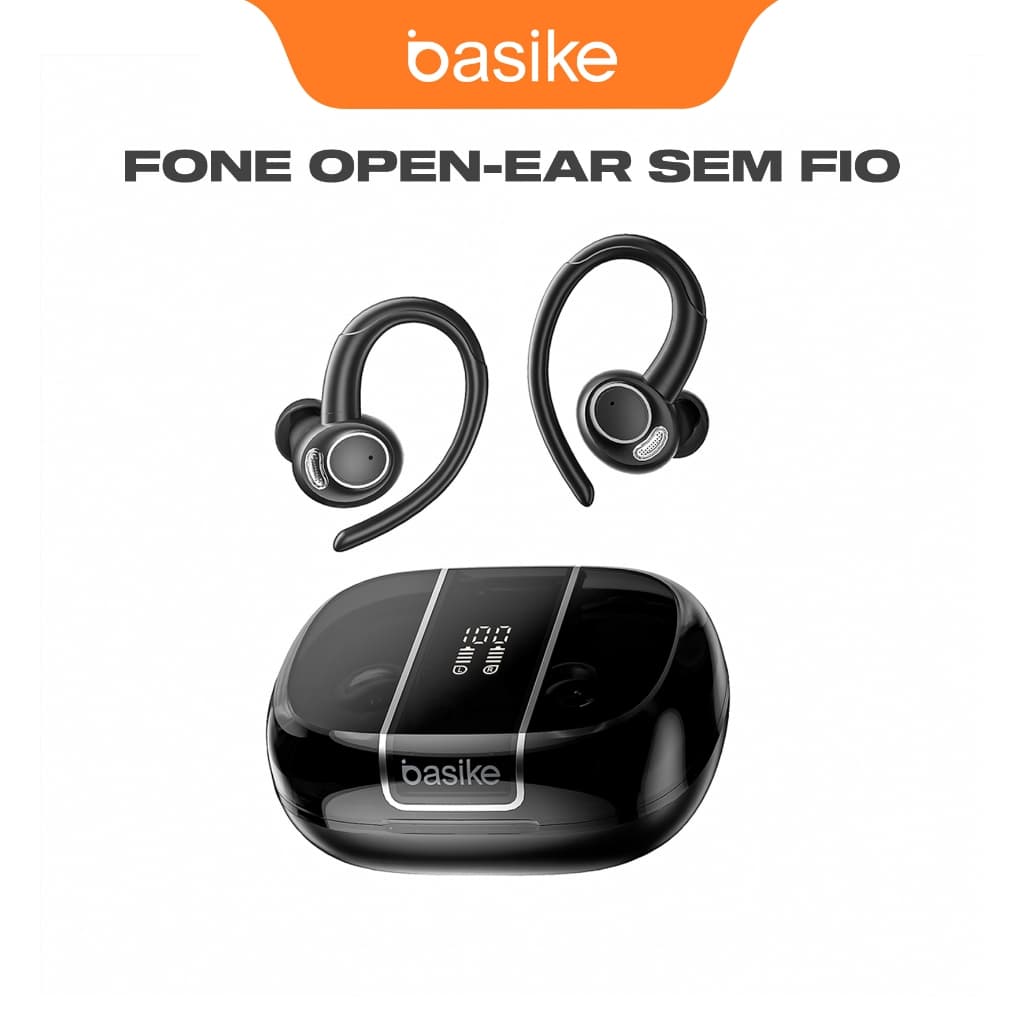 Basike Fone OWS Ouvido Aberto Bluetooth Sem Fio ENC Redução de Ruído Controle Tátil Display Digital