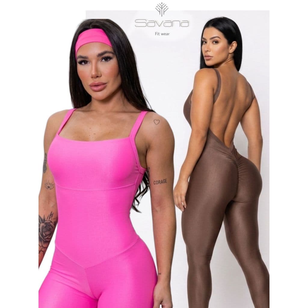 Macacão Verão Fitness Feminino Costa Nua Com Entrada Para Bojo Academia Treino Yoga