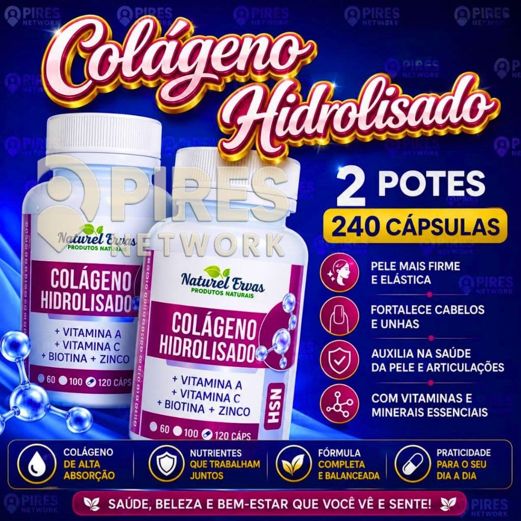COLÁGENO HIDROLISADO  com Vitamina A, Vitamina C, Biotina + Zinco 120 Cápsulas