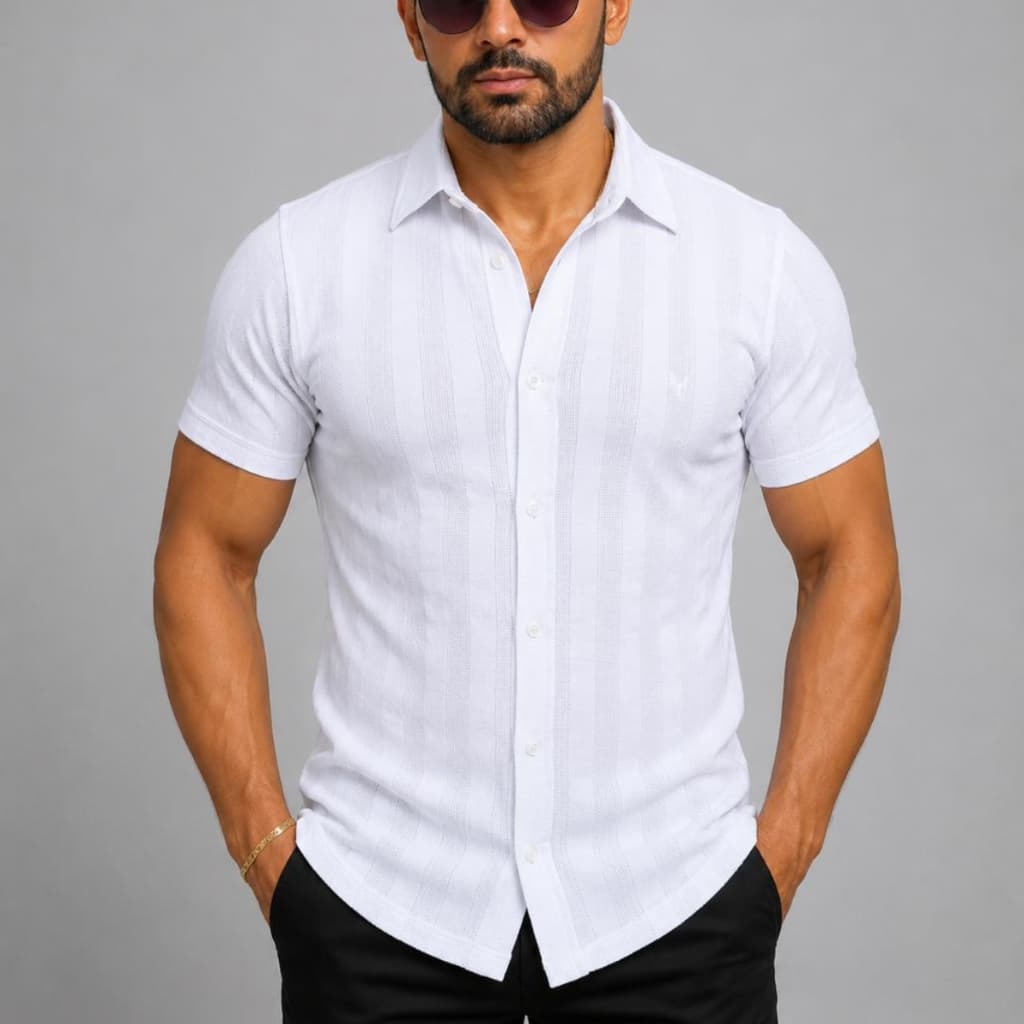 Camisa Masculina Social Premium Manga Curta Com Botões Malha Tricô Slim Camiseta Blusa Wacco