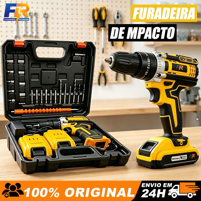 Furadeira Parafusadeira De Impacto Sem Fio 48V 3 Funções Kit Completo Com Acessórios Profissionais