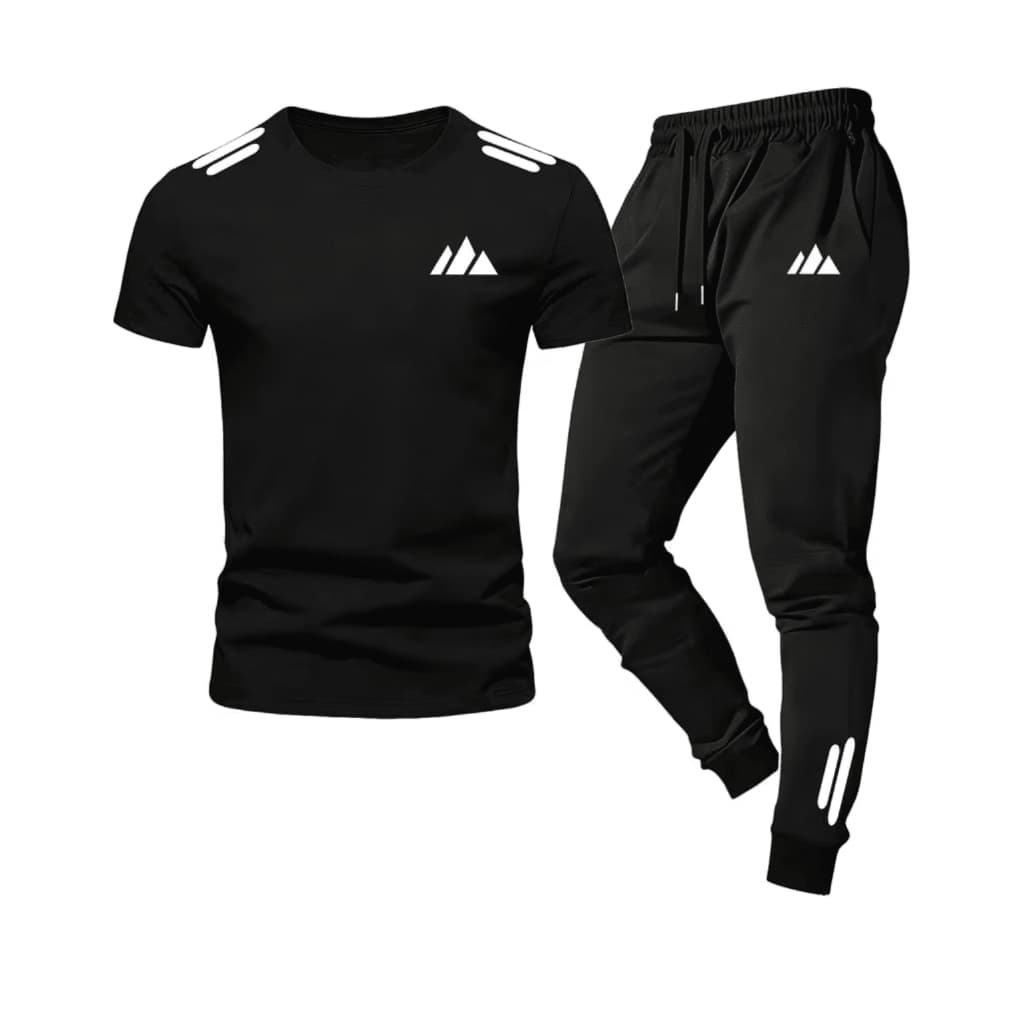 Kit Conjunto Camiseta Algodão e Calça Jogger Moletom Estilosa 3 Listras Moderna Esporte