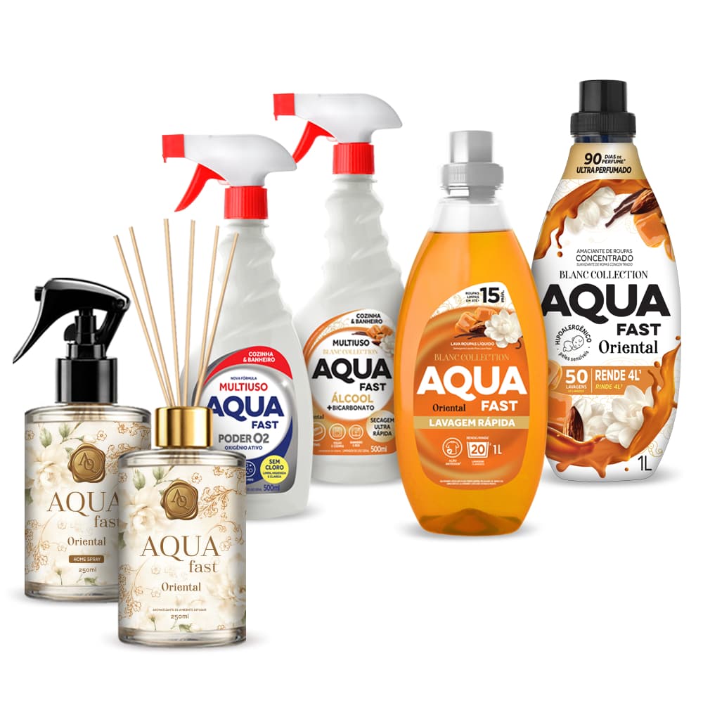 Kit Blanc Collection Oriental Aquafast 6 em 1 Lava Roupas Amaciante Concentrado Multiuso Aromatizador Home Spray