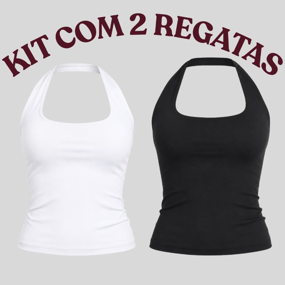 Kit 2 Regata Top Halter Blusinha Halter Neck Moda Gringa Frente Única Costas Nuas Camiseta Academia Dia Dia